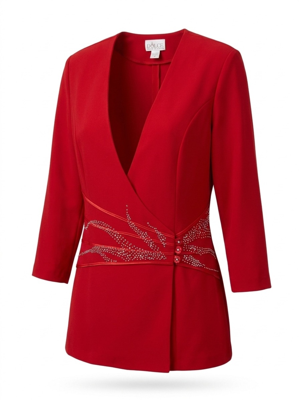 Dolce Red Embellished V-Neck Blazer